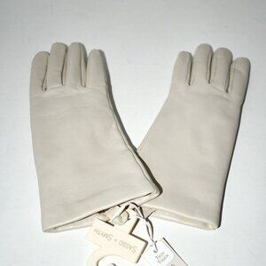 SASSO + Smyth Women’s Five Finger Leather Gloves in Ivory Size SMALL NWT  Detail